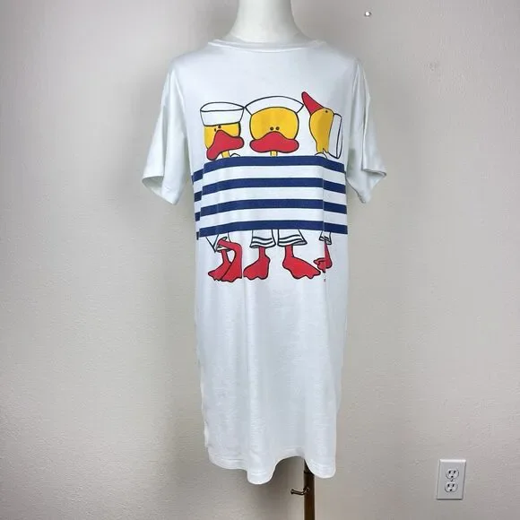 Vintage BJ Frog Sleep Shirt Womens Medium 80s Ducks Sailor Nautical Stripe Retro - Picture 10 of 11